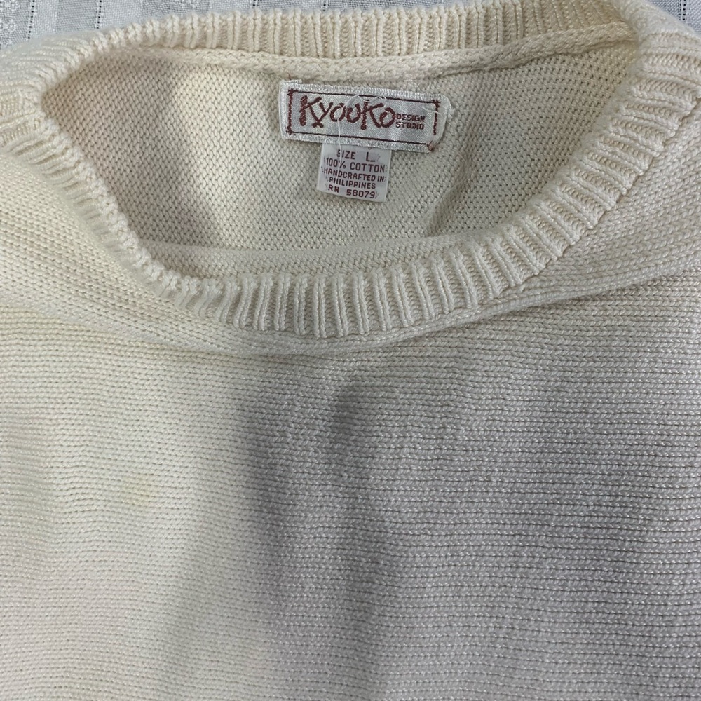 Vintage Kyouko Design Studio Pastel Floral Embroidered Cotton Knit Sweater - Picture 6 of 6